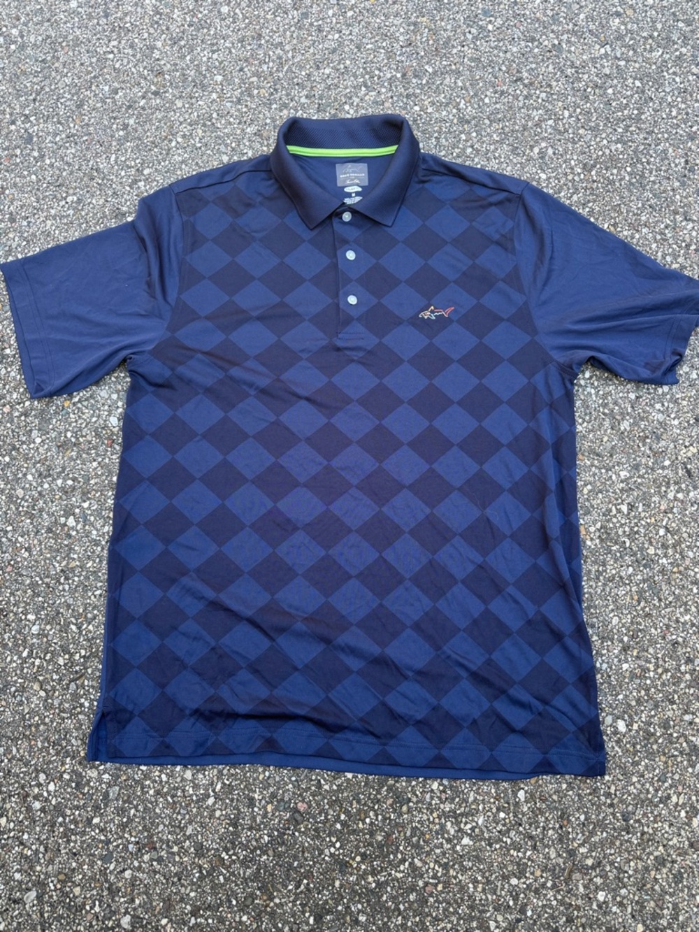 Greg Norman Collection Navy Check Golf Polo with Lime Trim